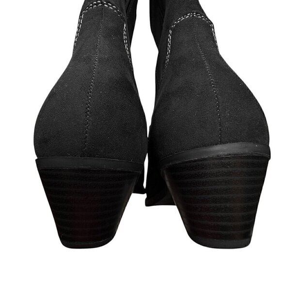Cowgirl Boots Black Vegan Suede Western Mid Calf Floral Detail Women’s 9.5 NEW - Picture 7 of 11
